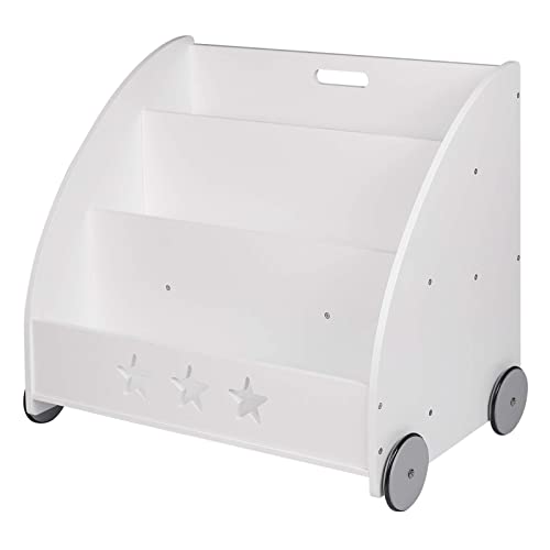WOLTU Bibliothèque pour Enfants en Bois,étagère à Jouets 3 Niveaux Organiser pour Livres avec Roues pour Chambre d'enfant, Blanc