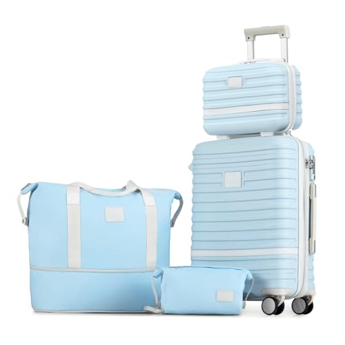Image of Joyway Carry On Luggage 20 Inch Expandable Suitcase with Spinner Wheel, 4 Piece Hard Shell Luggage Set with TSA Lock(Lightblue brown)