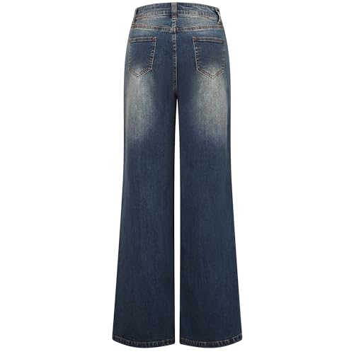 Women's Stretch Straight Leg Pant Wide Leg Denim Slim Fit Casual Jean with Belt2