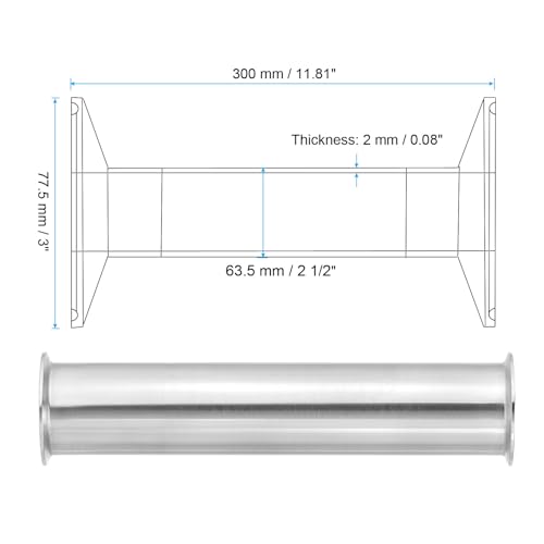PATIKIL 2 1/2in OD Tri Clamps Tube, Sanitary Tri Clamps Spool Tube with 77.5mm Ferrule Flange(for 2.5in Tri Clamps) Sanitary Pipe Tubing 304 Stainless Steel for Brewery, 300mm/11.81in L by PATIKIL - Image 2