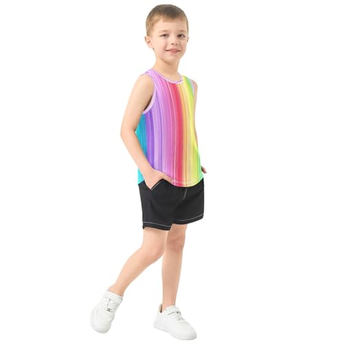 Boys Tank Top Shirts Colored Stripes Rainbow Sleeveless T-Shirts Crew Neck for Kids Clothing Children4