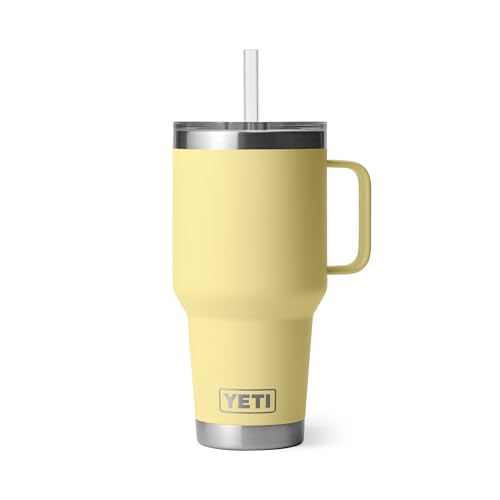 Image of YETI Rambler 35 oz Tumbler with Handle and Straw Lid, Travel Mug Water Tumbler, Vacuum Insulated Cup with Handle, Stainless Steel, Daybreak Yellow