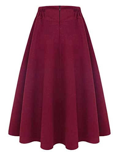 Image of IDEALSANXUN Women's Fall Winter High Waisted Wool Plaid A-line Long Skirt
