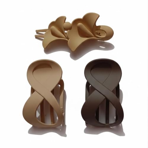 Image of Alvero 3-Piece Korean Matte Hair Claw Clip Set for Women & Girls, Strong Hold Stylish Hair Clips, Lightweight Non-Slip Hair Accessories for Party & Occassional Wear (Pack of 3 Pc) (Earth Tone)