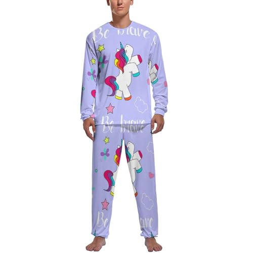 Vêtements de nuit homme pyjama long Licorne Papillon pantalon et haut chaud