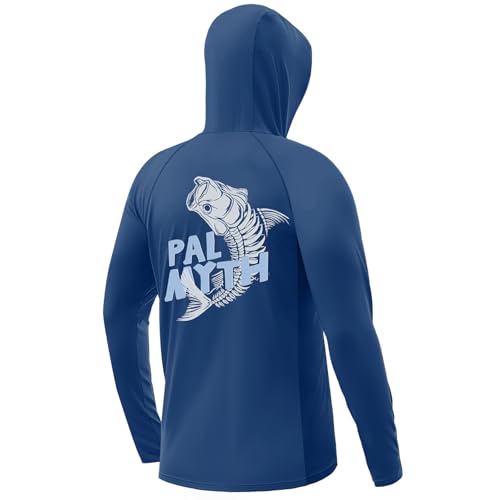 Palmyth Fishing Hoodie for Men Long Sleeve Sun Protection UV UPF 50+ Shirts（Navy/Tarpon Bone，2XL）