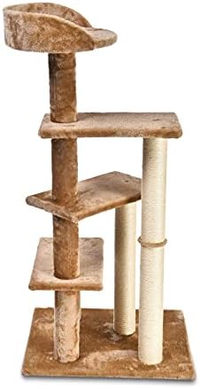 Amazon Basics Multi Platform Steps Cat Tree Tower - 24 x 19 x 49 Inches, Dark Beige
