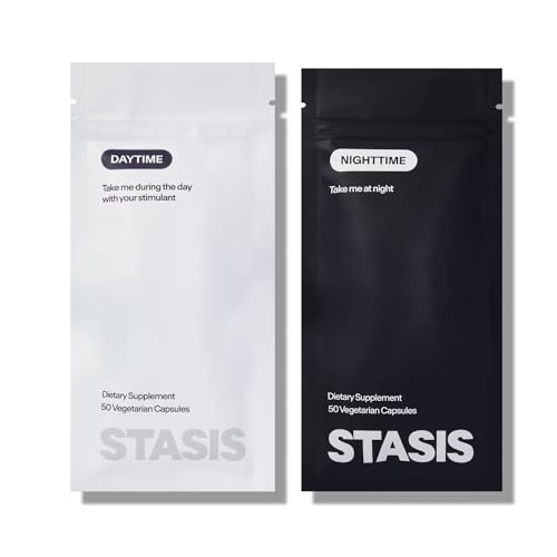 Stasis Day & Night Set - Energy and Focus Supplement - Calm and Sleep Capsules to Pair with Stimulant - Promote Natural Energy Without Jitters - Magnesium for Sleep - 25 Servings