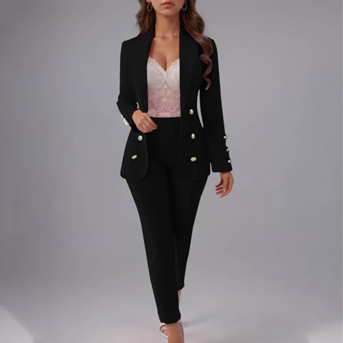 Business Outfits for Women Professional Button Down Blazer Dressy Casual Pant Suits Wide Leg Pant Suit 2 Piece Sets2