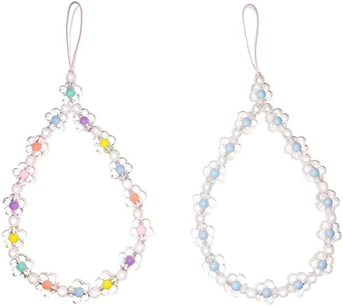 HOLAOCT Phone Charm,Beaded Phone Chain Strap Colorful and Blue Flower Phone Charms Y2K Phone Keychain Fashion Accessory for Women Girls