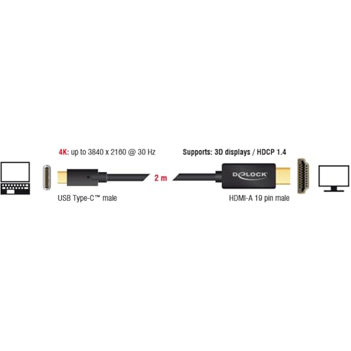 Adaptador de cable de vídeo DeLOCK 85259 2m USB C a HDMI Negro con conectores macho de oro 2