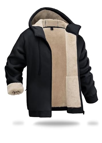 Boladeci Men's Sherpa Lined Hoodie Jacket Winter Warm Heavy Weight Zip Up Hooded Sweatshirt Thick Fleece Coats