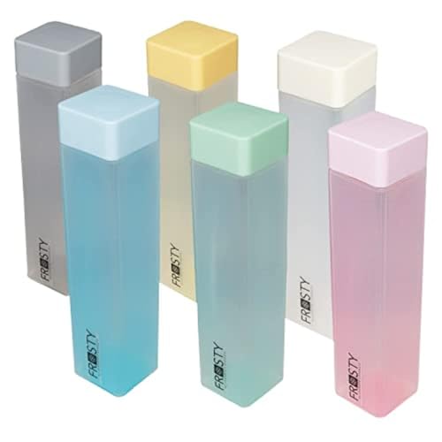 Image of Frosty Square Fridge Water Bottles Set of 6 | 1 Litre BPA Free Plastic Fridge Bottles | Slim Refrigerator Water Bottle Set for Home & Office