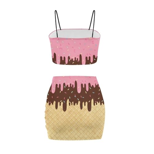 Image of Biyejit Women's 2 Piece Summer Outfits Spaghetti Strap Crop Tops and Bodycon Mini Skirt Dress Set Plus Size S-4XL