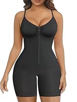 SHAPERX Shapewear Bodysuit Bauchkontrolle Nahtlos Body Shaper Mid-Thigh mit Reißverschluss & Haken Verstellbare Träger Figurformend für Alltag & Party, UK-SZ5862-Black-L/XL