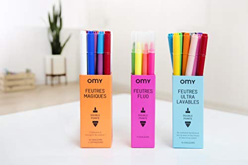 Omy Signature Ultrawashable Double Tipped Felt Markers, Box Of 16 Bright Colors, Ink Easily Removed With Soap And Water #TOP4