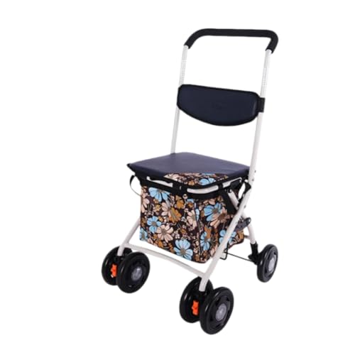 TPPT高齢者向けショッピングカート 高齢者用カー 高齢者用折りたたみ式歩行器超軽量小型トロリー (フットブレーキ ハンドブレーキモデル ) (ブラック,フットブレーキタイプ)