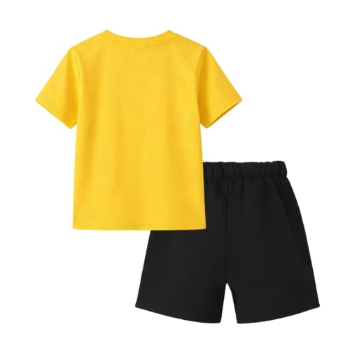 Image of HILEELANG Toddler Boy Summer Outfit Set 2 Piece Short Sleeve T Shirt and Short Soft Breathable Cotton Clothing Sets 2-7T
