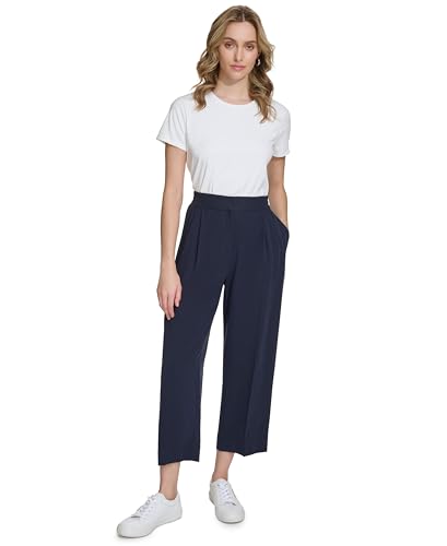 Calvin Klein Womens Elastic Waistband Workwear Cropped Pants Navy XS