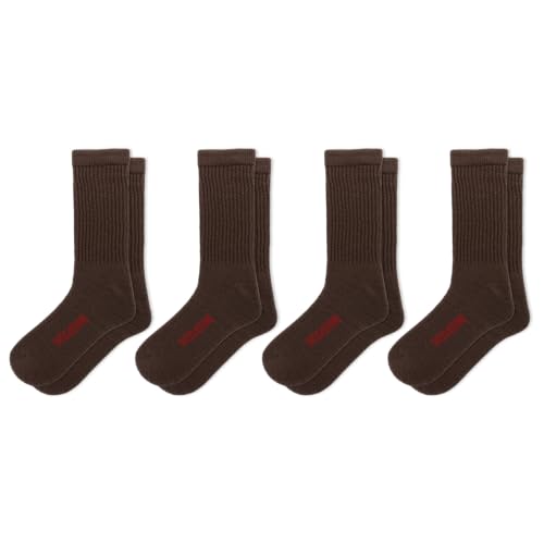 Wolverine Men's Cotton Boot Crew Sock 4 Pair Pack, Dark Brown, Men's Shoe Size 7-123