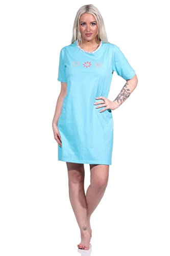 NORMANN-Wäschefabrik Chemise de nuit à manches courtes pour femme Motif floral - 123 214 10 153, Turquoise., X-Large Cover