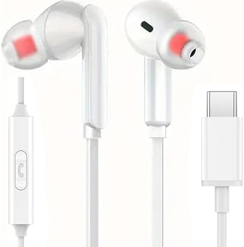 teknosepetim Plug and Play Type-C Earbuds Wired Headphones Iphone 15 Pro Max S24 Ultra Suitable Headphones with Microphone (white)