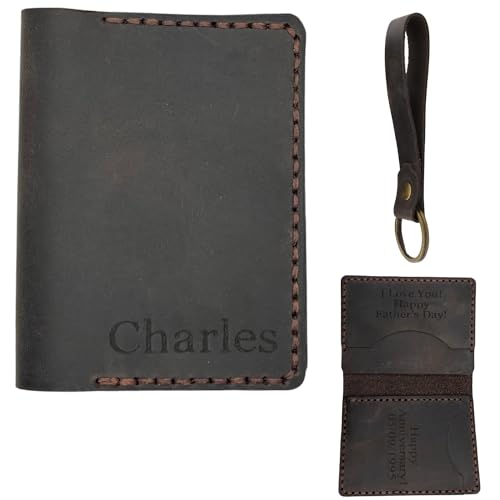 Personalized Engraved Minimalist Genuine Leather Wallet for Men and Women, Custom Card Holder Wallets with 4 Card Slots with Keychain and Giftbox, Gifts for Birthdays, Christmas (Dark Brown)2