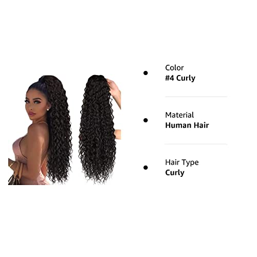 Brown Ponytail Extensions-Curly Drawstring Ponytail-Extension Real Human Hair Feeling Long 24Inch Wave Clip In Hair Extensions Ponytail Synthetic Hairpiece For Black Women (#4,5.64 Oz) #TOP7