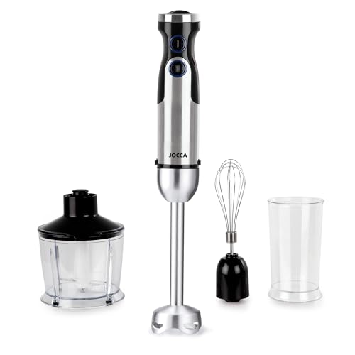 JOCCA - Batidora de Mano 1200W con Accesorios | Cuchillas y Pie de Acero Inoxidable | 6 Velocidades y Función Turbo | Diseño Compacto y Resistente
