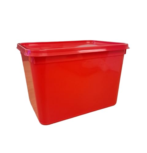 Generic CateringBase Essentials RED Colour Food Safe 4 Litre Ice Cream Tubs with lids/Food Storage Containers with lids (Pack of 10) - Utilitarian - Red - 22.1 x 15.8 x 15 cm