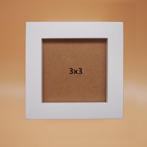 Image of 3x3 Picture Frame Solid Wood,White. Table Top or Wall Mount Photo Frames with Plastic Glass for 3x3 Inches Pictures, Modern Home Office Decor