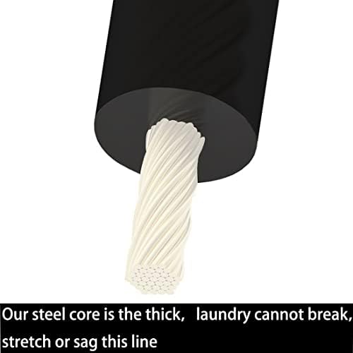 164FT Washing Line Rope Strong Steel Core Laundry Clothes Lines for OutsideCamping Washing Line Washing Line Thick Strong Plastic Cover Garden Outdoor (BLACK, DIA 2MM)