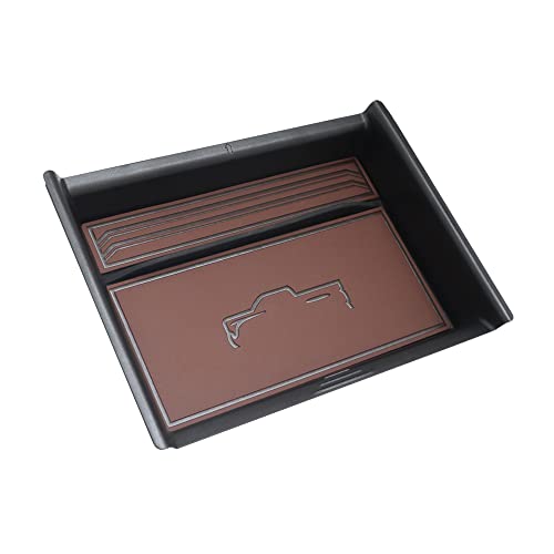 Triplealiners For 2022-2023 Tundra Center Console Leather Insert Storage Organizer Accessories With Leather Trim Compatible With Toyota Tundra 2023 2022 Sr Sr5 Limited Trd Pro (Leather Brown) #TOP6
