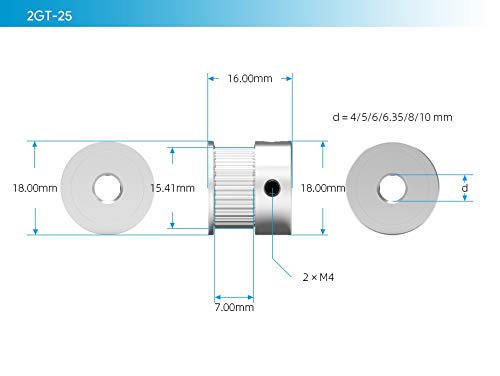 GT2 Zahnriemenscheibe – 48 Zähne, Bohrung 5/6/6,35/8/10mm, Für 2GT Zahnriemen, Aus Alu, Für 3D-Drucker Und Lineare Systeme