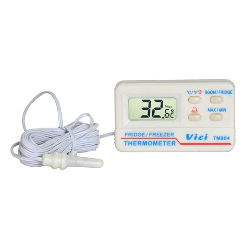 AideTek TM804 冷蔵庫/冷凍庫向け温度計 精度±1℃ 異常温度アラーム機能 最低温度/最高温度記録 3mケーブル付