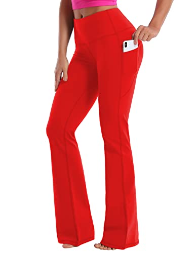 Image of BUBBLELIME 29 inch /31 inch /33 inch /35 inch /37 inch Women High Waist Bootlegs Yoga Pants Tummy Control Bootcut Workout Flared Out Pockets