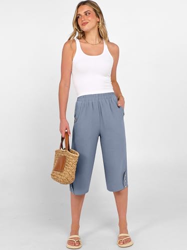 Image of ANRABESS Womens Wide Leg Capri Pants Elastic Waist Casual Loose Lounge Trousers 2026 Summer Flowy Beach Vacation Clothes