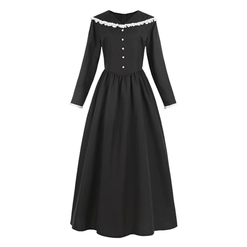 Robe médiévale pour femme costume gothique noir Ligne A vêtement victorien vintage