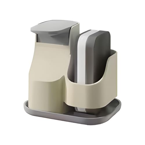 Image of 2 in 1 Dish Soap Dispenser with Caddy & Sponge Holder | Kitchen Sink Caddy Organizer with Soap Pump | Countertop Soap Caddy | Drain Tray for Sponges /Brushes & Scrub Pads