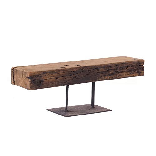 DESIGN DELIGHTS RUSTIKALER Vintage KERZENSTÄNDER Castle 60 | Teakholzblock auf Metallständer, 60x23x14 cm (BxHxT), Recycle Holz mit Gebrauchsspuren | dekorativer Kerzenhalter, Holzskulptur, Etagere Cover