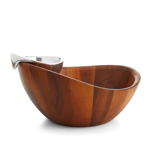 Nambé Harmony Chip & Dip Serving Bowl 12” x 6.5”, Acacia Wood with Removable Dip Dish for Chips & Salsa, Appetizers & Snacks, Party & Entertaining, Kitchen & Dining, Buffet & Snack Bowls