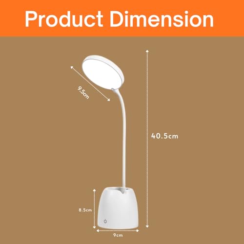 Image of One94Store RoundGlow Rechargeable LED Desk Lamp - Touch Control Table Lamp with 1200mAh Battery, Adjustable Brightness & Color Temperature, Portable Study Lamp with 80cm USB Cable