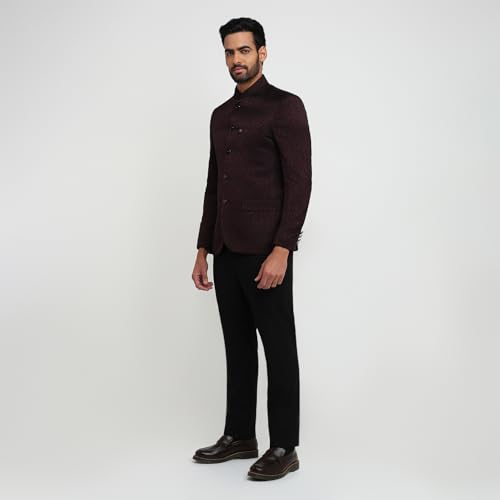 Image of Raymond Men Regular Fit Jacquard Pattern Pure Polyester Band Collar Full Sleeve Festive Suit
