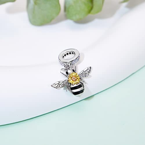 PELOVNY Spacer Bee Charm 925 Sterling Silver Queen Bumble Bee Bead with Sunflower Honeycomb Bracelet Jewelry Gifts for Women Birthday Christmas Halloween4