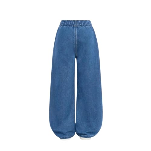 Girls Baggy Jeans, Bow Embroidered Wide Leg Pants for Girls, Casual Loose Fit Elastic Waist Denim Pants2