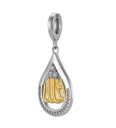 ALLAH Teardrop Islamic Calligraphy Muslim Eid Ramadan Charm Pendant - 14K Gold Plated on 925 Sterling Silver For Pandora & Similar Charms Bracelets or Necklaces2