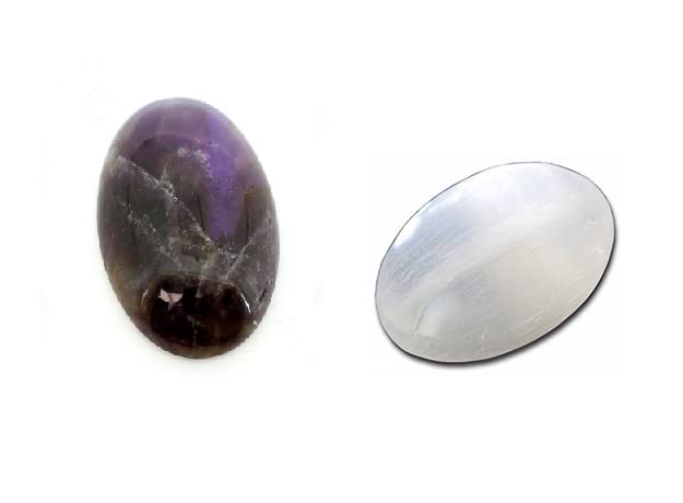 Astroghar Natural Amethyst and Selenite 30 mm Cabochon for Aura Cleansing Reiki Healing and Grid Making