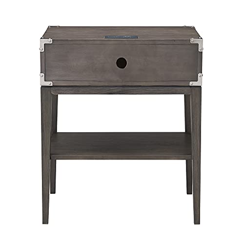 Image of Leick Home 24022 Beckett Nightstand Side Table One Drawer Rustic USB-C Fast Charging Station, A /C and USB Charging Port Integrated Durable Solid Wood Living Room, Bedroom, Office, Anthracite /Pewter