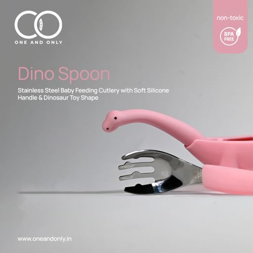 Image of Baby Spoon and Fork Set, Purple Silicone Toddler Cutlery Set with Dinosaur Case, 2 Pc, Self Feeding Utensils for Baby Meals School and Travel, Mealtime Essential