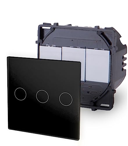 Luxus-Time Interruptor de luz táctil de aluminio y cristal, USB, HDMI, color negro